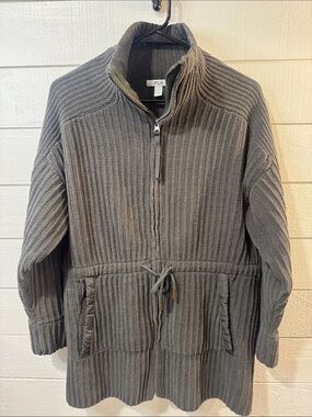 FLX Women's Olive Green Ribbed Zip-Front Knit Jacket- LARGE